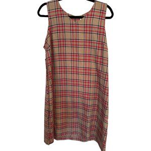 Motherhood Plaid Sleeveless Maternity Dress Size M Tan Red Black Polyester Tie
